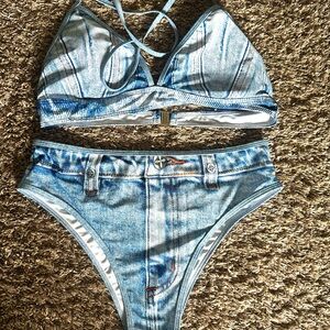 Fashion Nova Blue Denim Print Bikini